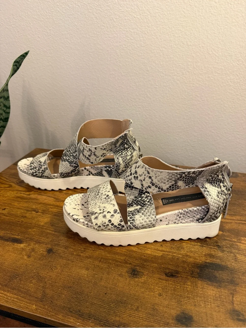 Steve Madden Snake-Print Wedge Sandals in Cream and Black